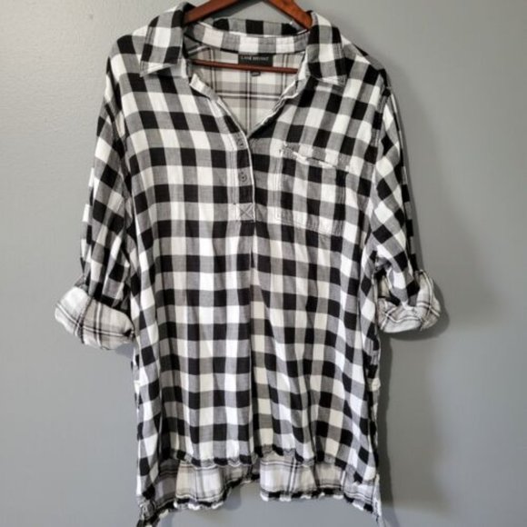 Lane Bryant Tops - Lane Bryant Blouse Womens Plus 22 24 Black White Long Sleeve Checked Popover